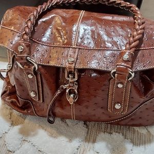 FRANCESCO BIASIA Secret Love Medium Satchel in Brown Ostrich Print Leather